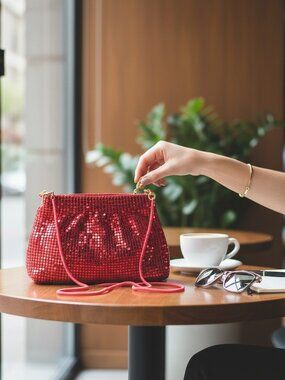 Vintage Elka Crossbody Red Mesh Evening Clutch Purse